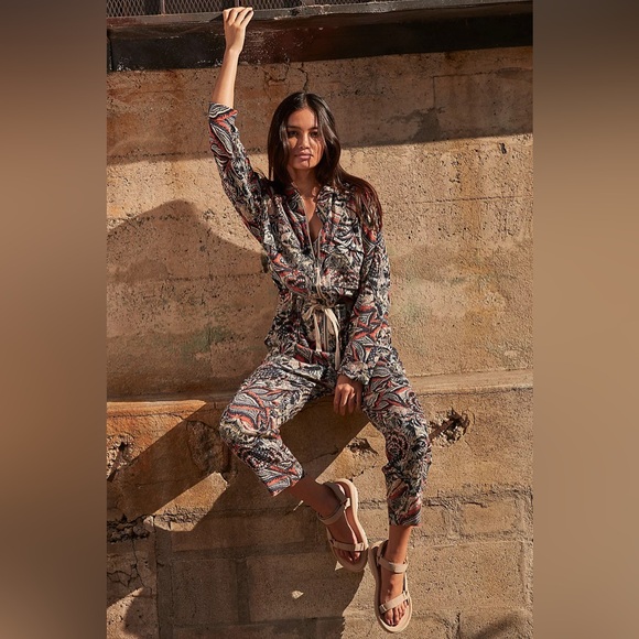 Free People Pants - 🖤HTF FREE PEOPLE OFF TO THE RACES PRINTED ONESIE JUMPSUIT M